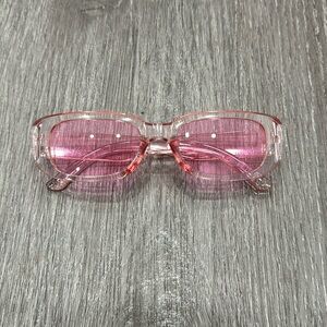 Clear Pink Rectangular Fashion Sunglasses - Women's